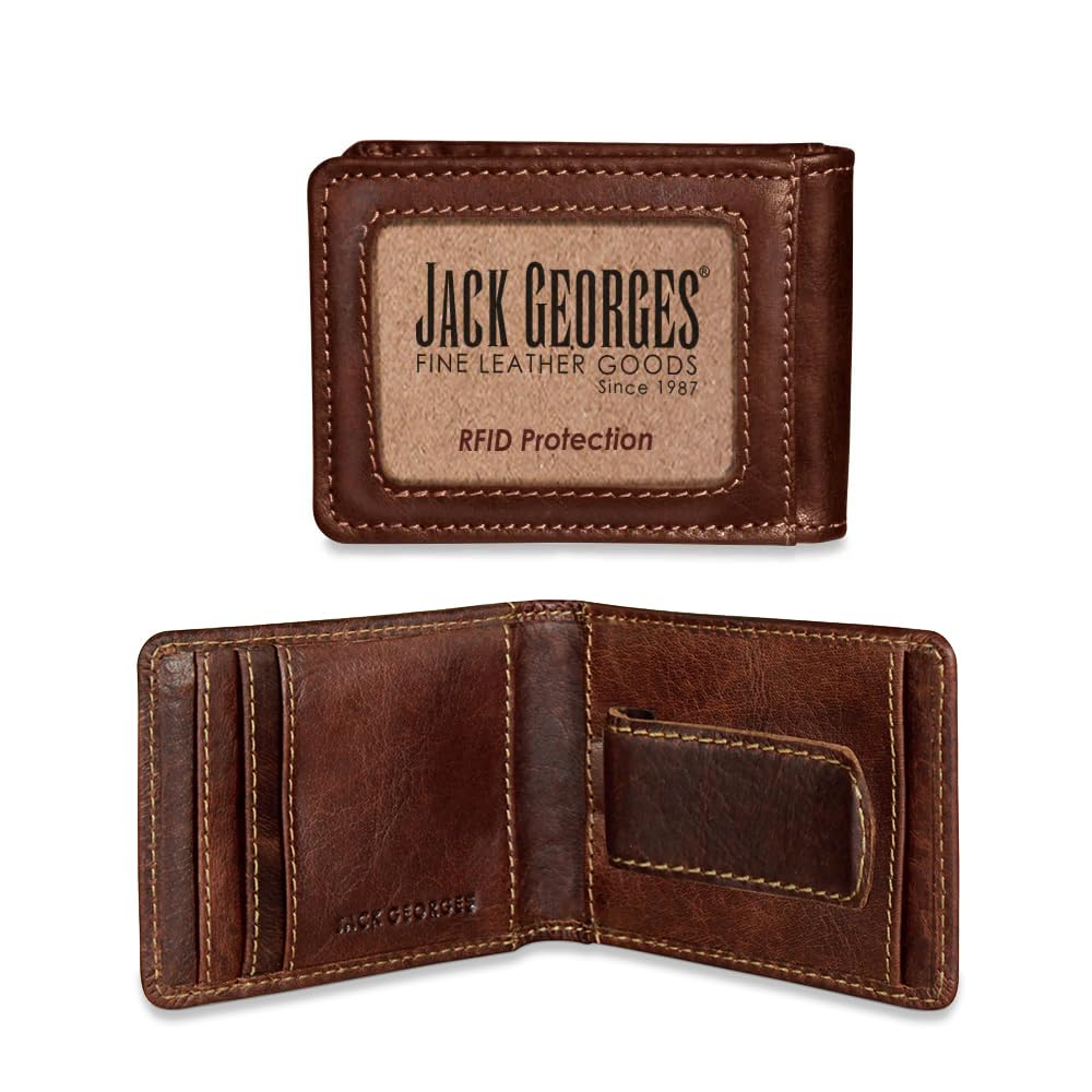 Jack Georges Voyager Bi-Fold Wallet with Magnetic Money Clip #7748 (Brown)
