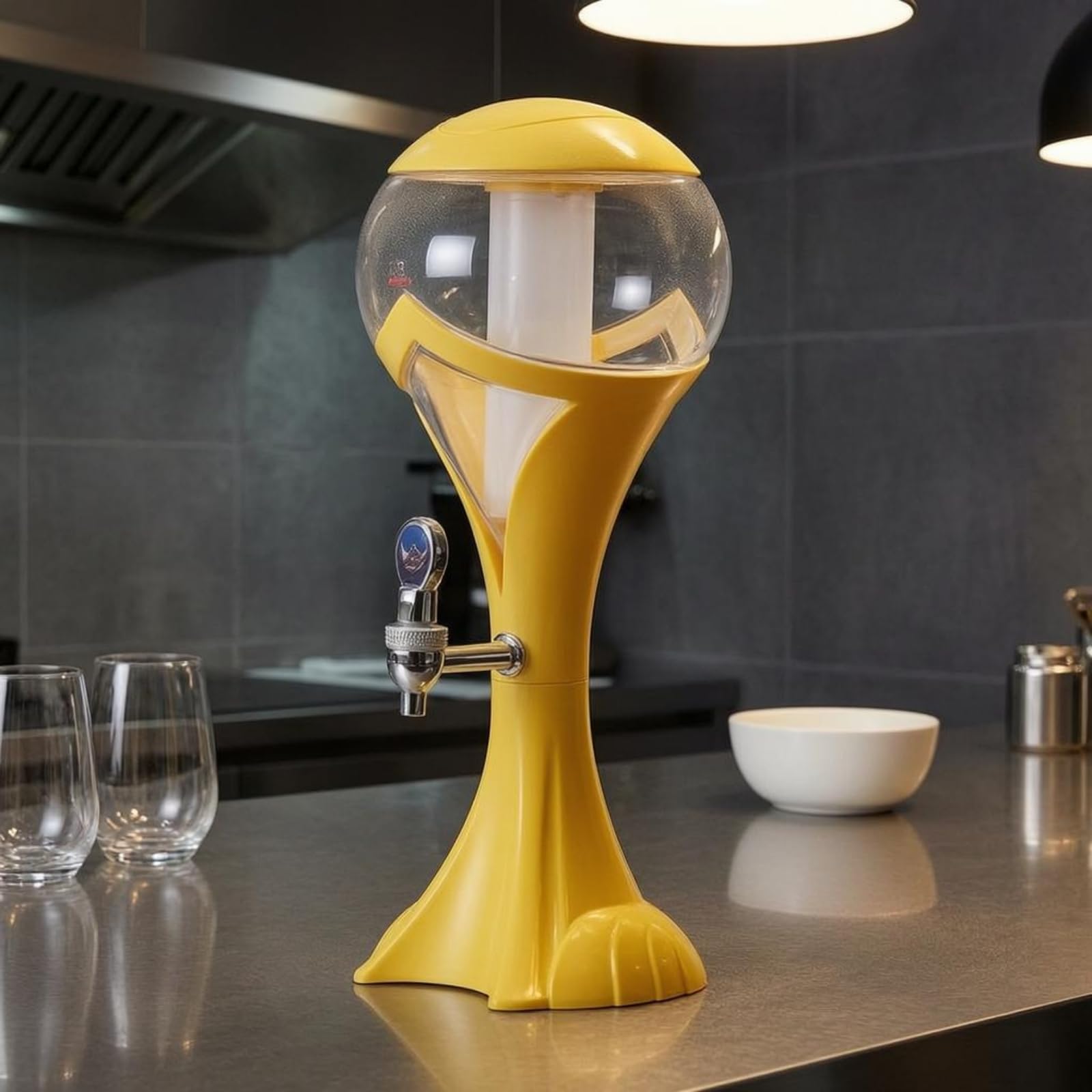 Torre Bevande Luminosa Plastica Distributore Birra su Piedistallo Base Stabile Attrezzatura da Bar, Argento, 1.5L
