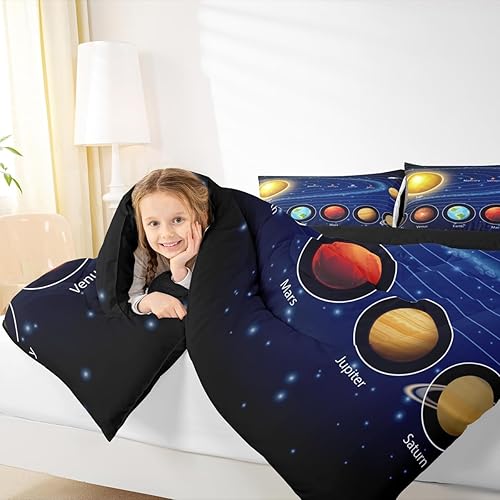 Miniatura 6 de Juego de edredón con sistema solar, tamaño individual, galaxia, espacio exterior, para niños y niñas, cielo estrellado, universo, planetas,