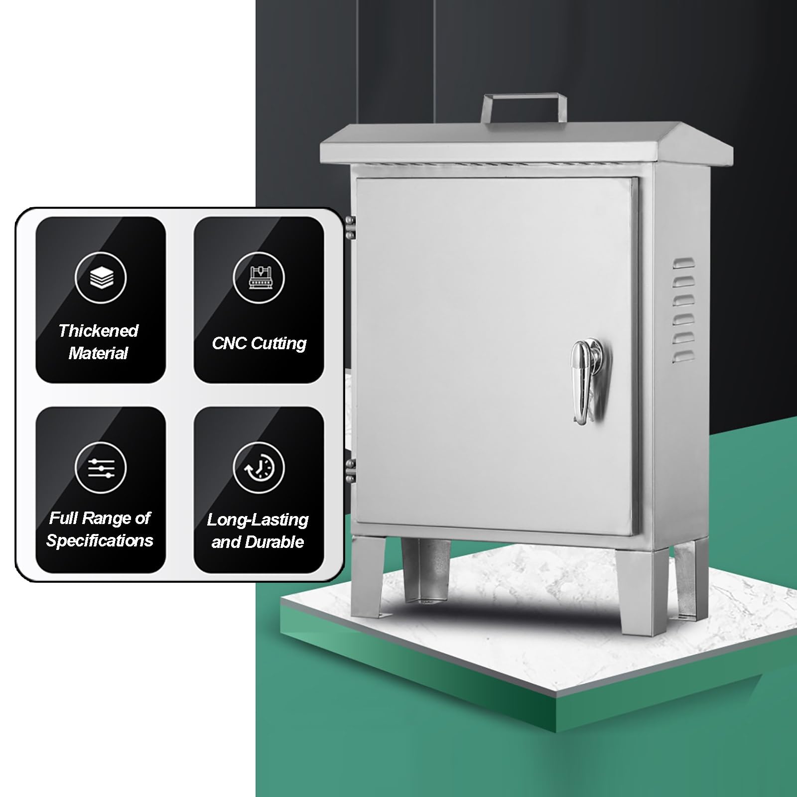 Armario Electrico de Acero Inoxidable 304, Caja Estanca Exterior Electrica Resistente a la Intemperie, Cuadro Electrico Superficie Montaje en Suelo con Patas, IP65(80x60x30cm/31x24x12in)