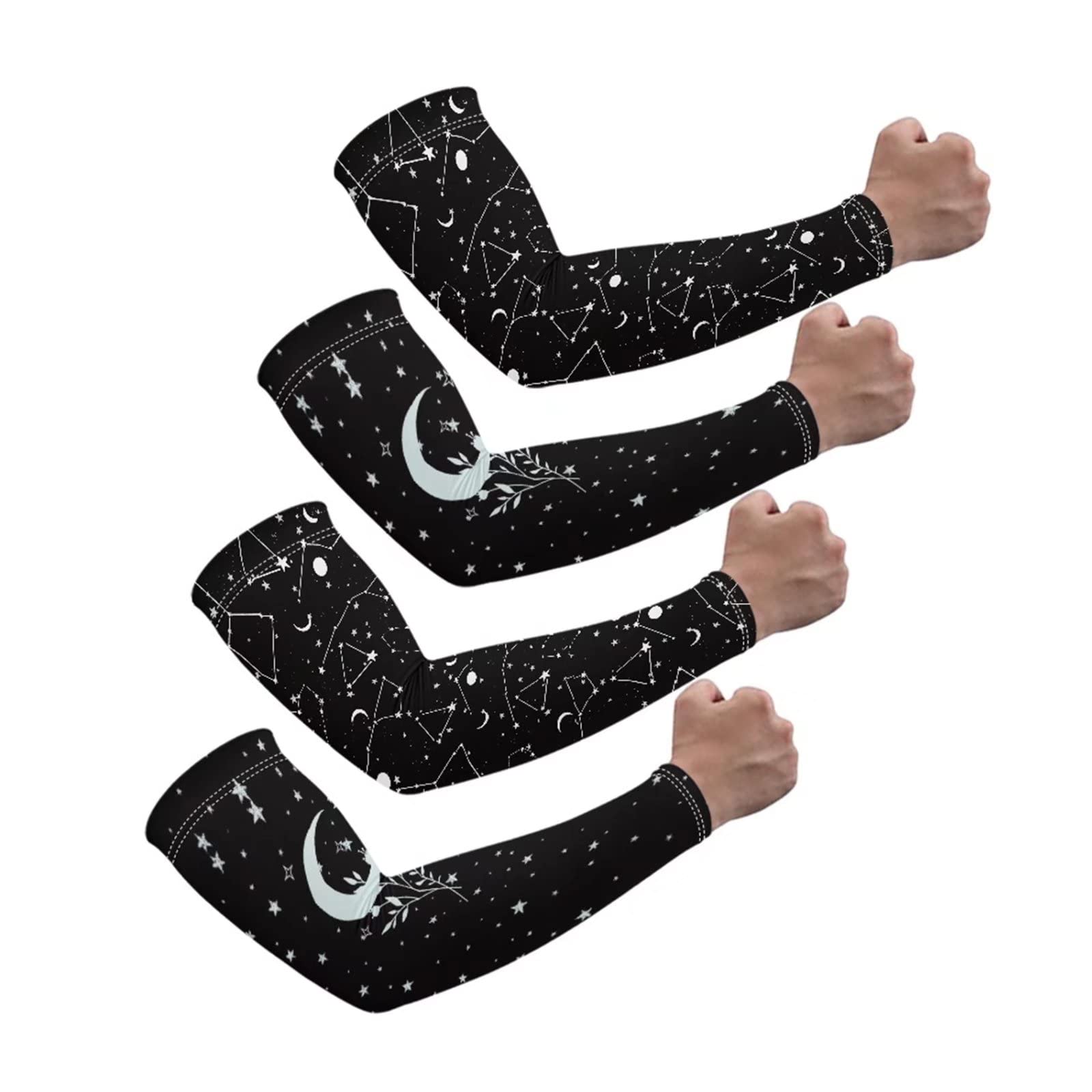 Xpyiqun 2 Pairs Moon Star Cooling Arm Sleeves UV Protection for Women Men Farmers House Gardening Sleeves Sun Sleeves Arm Cover Shields Youth Compression Sleeve Tattoo Cover for Camping Driving