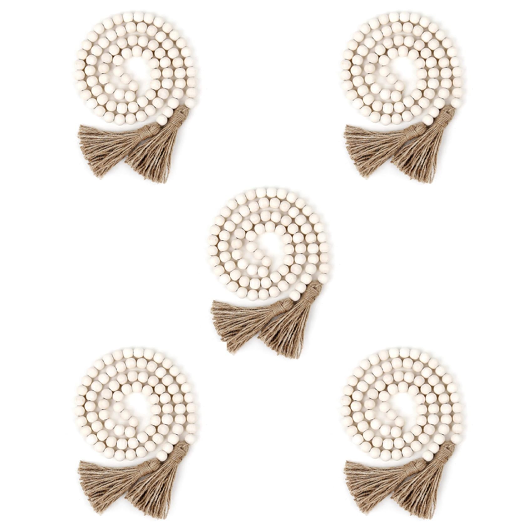 Hndhbfgrt 5X Wood Bead Garland with Tassels,Farmhouse Beads Rustic Country Decor Prayer Boho Beads Wood Color