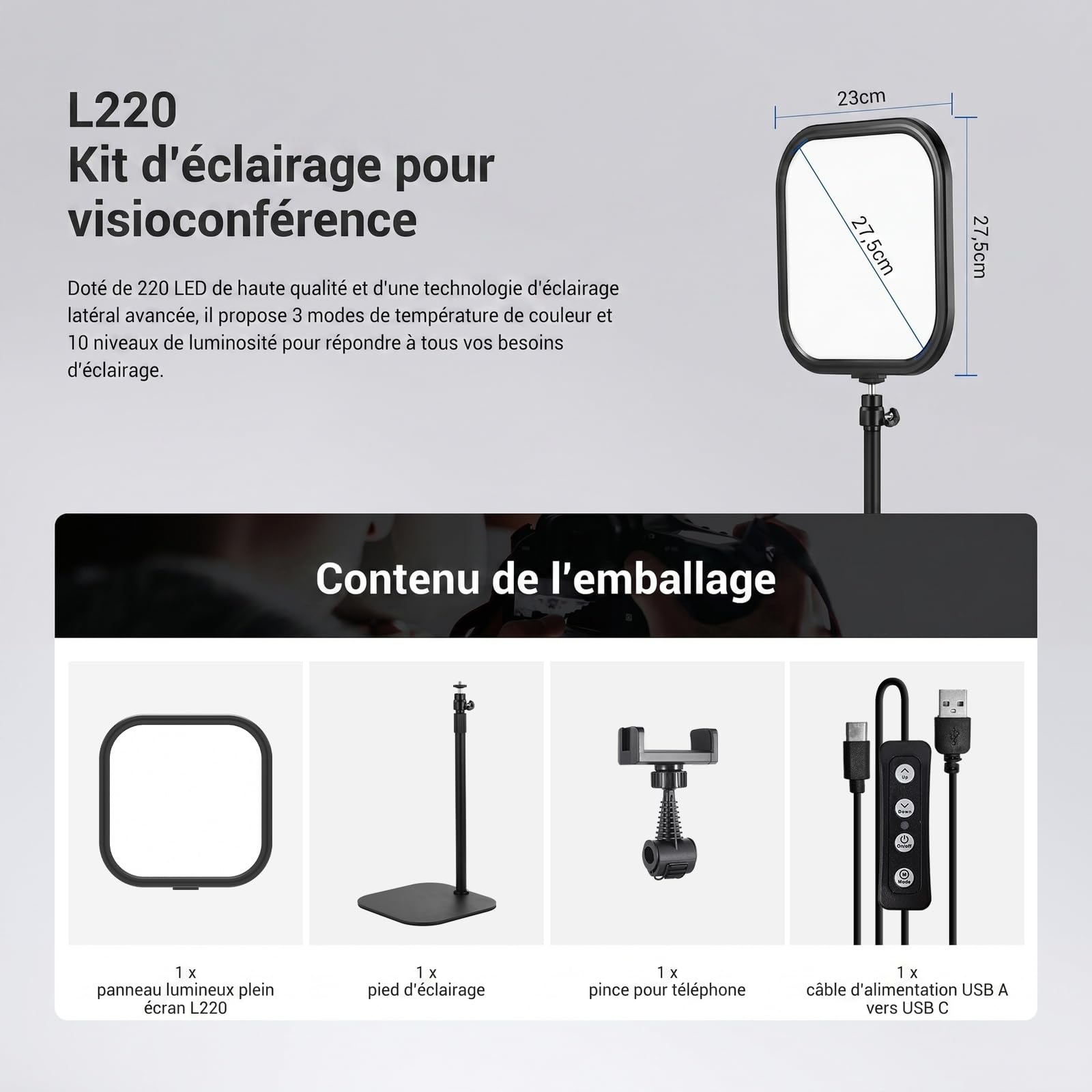NEEWER Basics Éclairage Visioconférence 27,4cm,15W Bicolore,L220