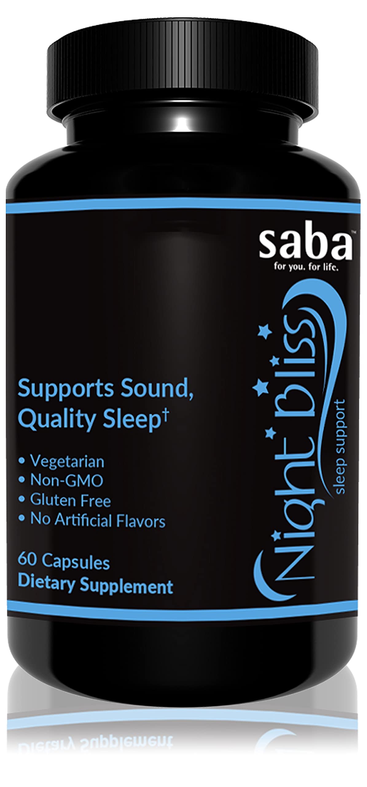 Night Bliss Natural Sleep Aid | Non-Habit Forming | Sleep Supplement for Longer Sleep & Stress Relief w/Magnesium, Melatonin, GABA, Chamomile, & Valerian (60 Vegan Capsules, 30 Day Supply)