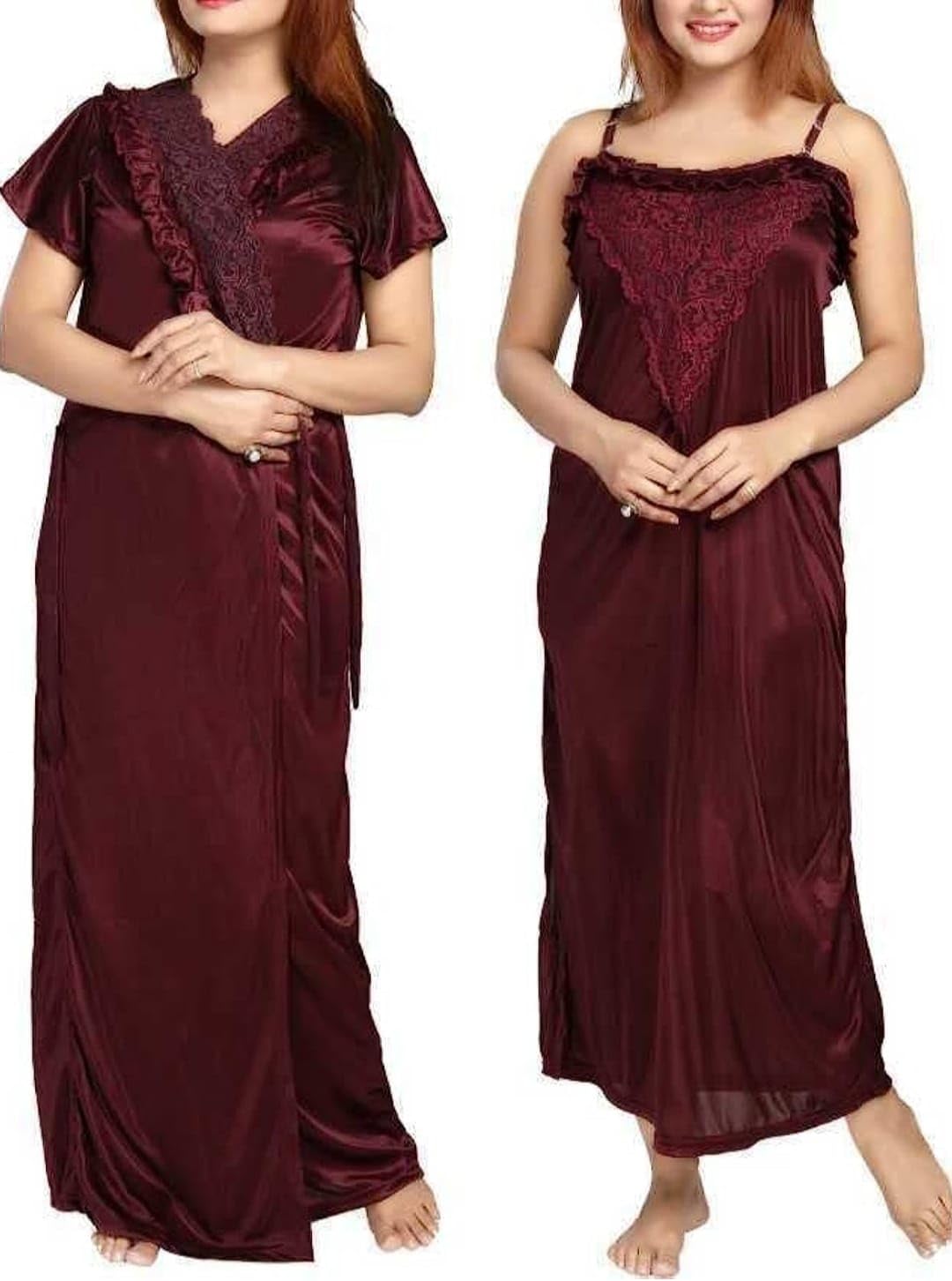 Women's Satin Nightwear Sleepwear Plain/Solid Nightwear Set Pack of 2-picture-33