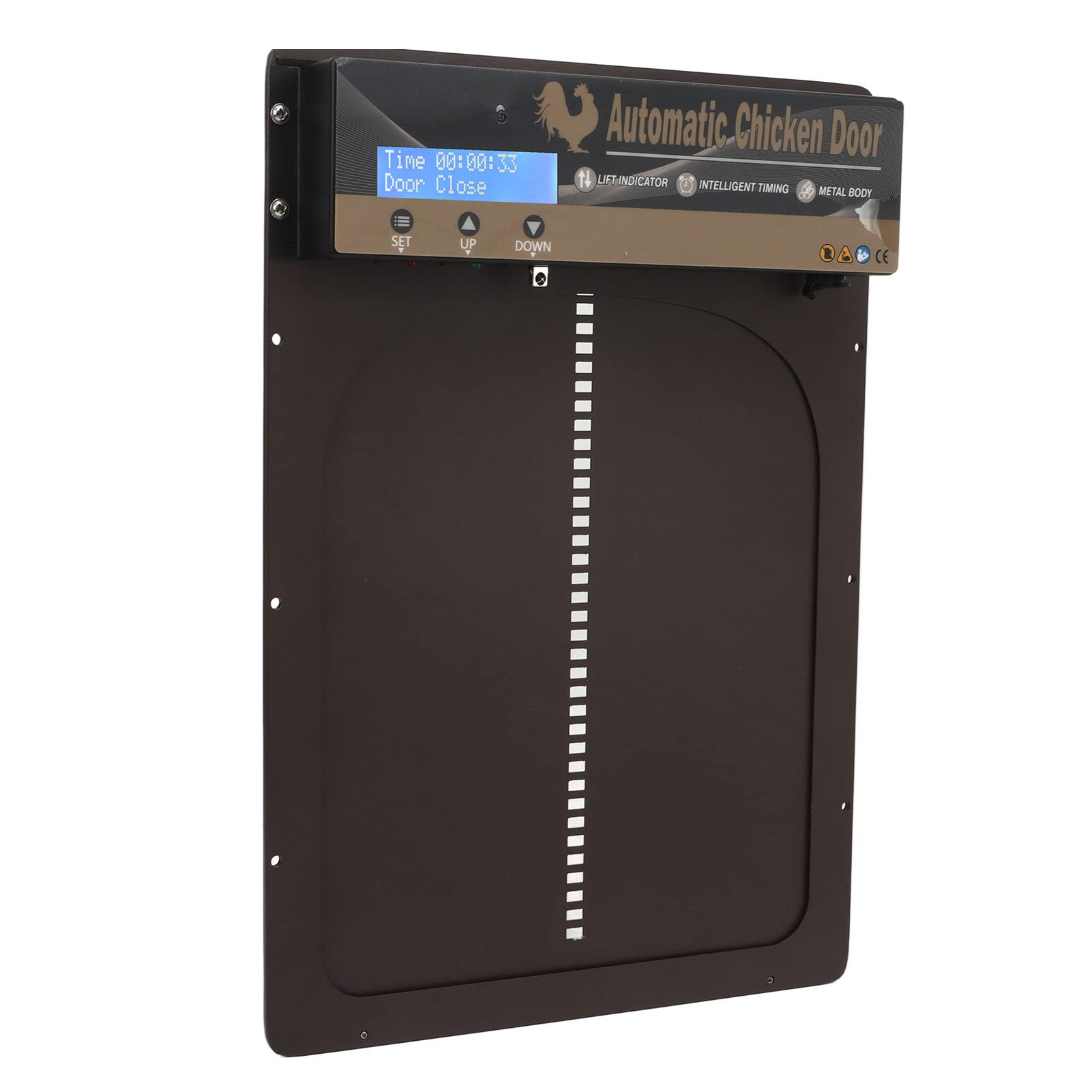 Porta automatica per pollaio, display a LED in alluminio Porta per pollaio apriporta per polli con timer, rilevamento della luce e telecomando per allevamenti domestici intelligenti, alimentata a ba