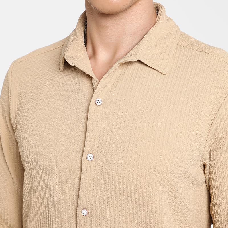 Image of CAHOOT Men's Polycotton Abstract-Textu Shirt |Casual-Wear | Spread Collar | Long Sleeve | Button Closure | Shirt Crafted with Comfort Fit for Everyday Wear