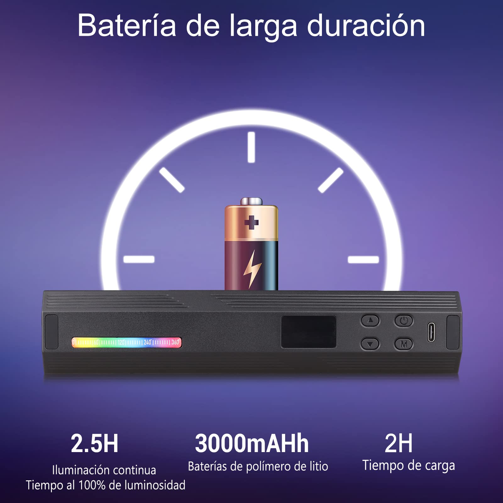 ARTCISE RGB de Mano de luz LED de vídeo, 360 ° RGB Completo Palo de luz con 3000mAh batería Recargable, Varita magnética de luz, 2500-9000K Regulable Tubo de luz de la cámara