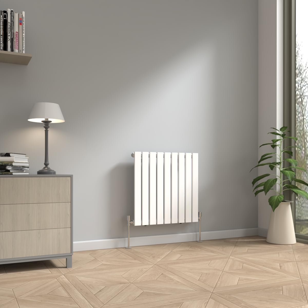 NRG 600 x 612mm Horizontal Radiator Gloss White Single Modern Flat Panel Bathroom Central Heating Heater Radiators