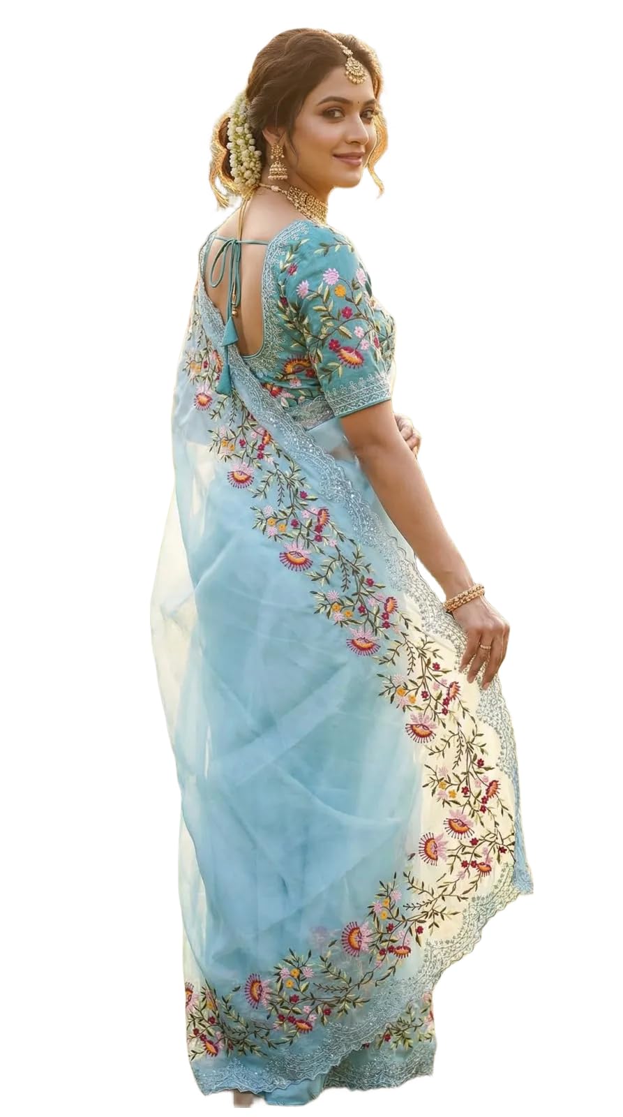 Designer Georgette Saree for Women with Thread Embroidery & Sequence Work | Fully Stitched Blouse Saree-image-43