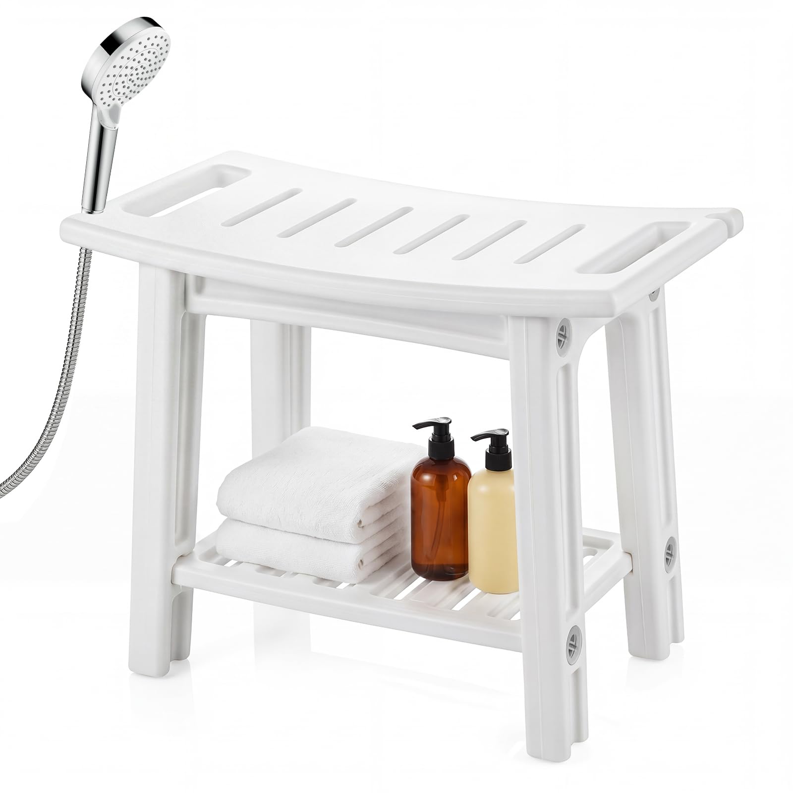 COSTWAY Sgabello da Doccia in HDPE, Portata 150 kg, 55,5 x 31,5 x 45 cm