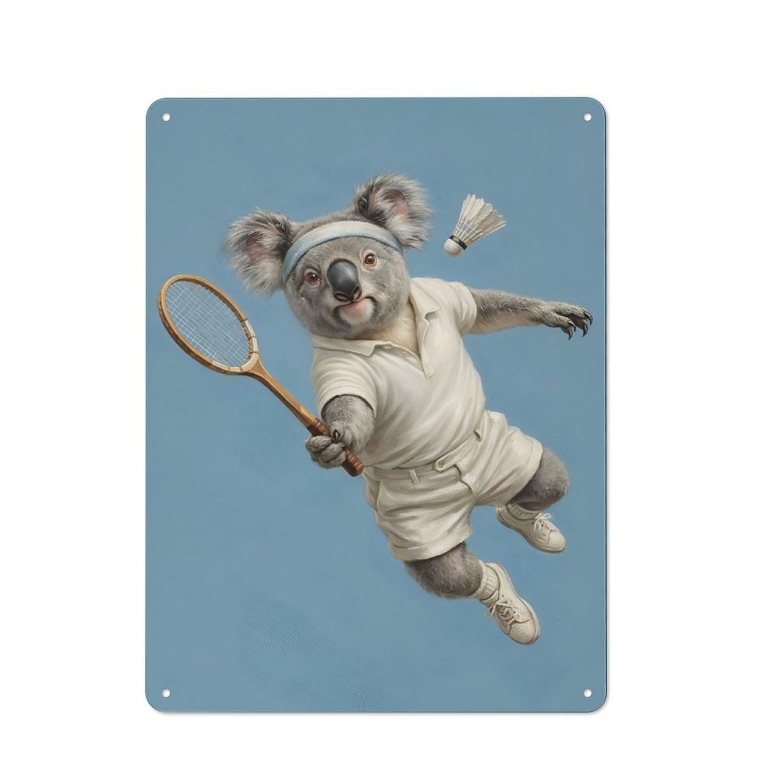 Junmoney Style-2 Koala Tennis Player With Racquet Printed Metal Sign 40X30cm For Workshop Wall, Suited To Metal Sign Collectors, For Retro Home Interiors