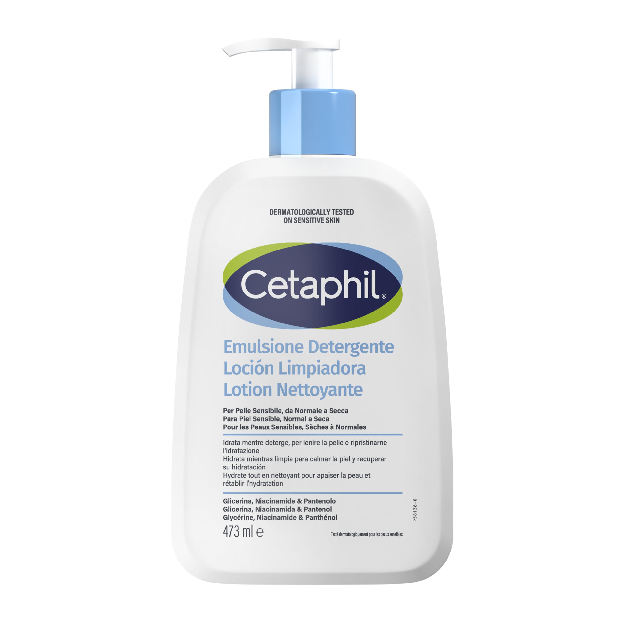 Cetaphil, Fluid Cleansing Emulsion, Moisturising Face and Body Cream for Sensitive, Dry and Tolerant Skin - Fragrance Free - 470 ml