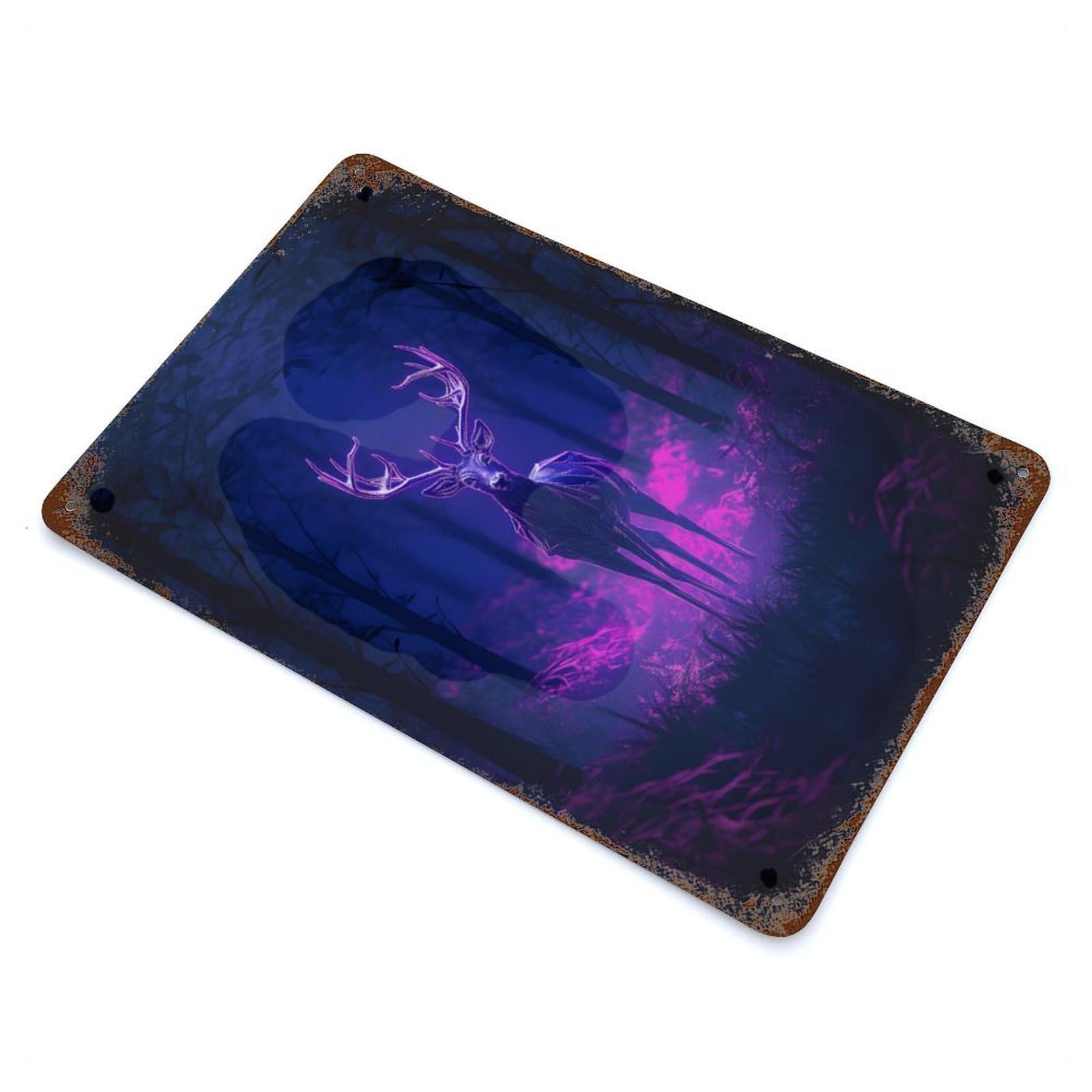 Deer Neon Light Forest Weathered Tin Sign 11.8"x7.9", for Garage, Bar And Workshop Decor, Vintage Wall Decor