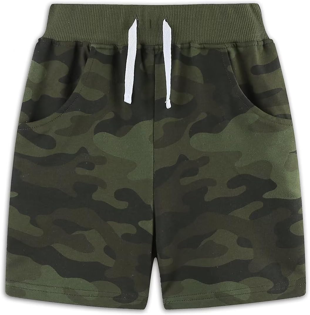 Little Boys Shorts, Casual Pull On Cotton Shorts with Side Pockets Athletic Drawstring Shorts for Kids