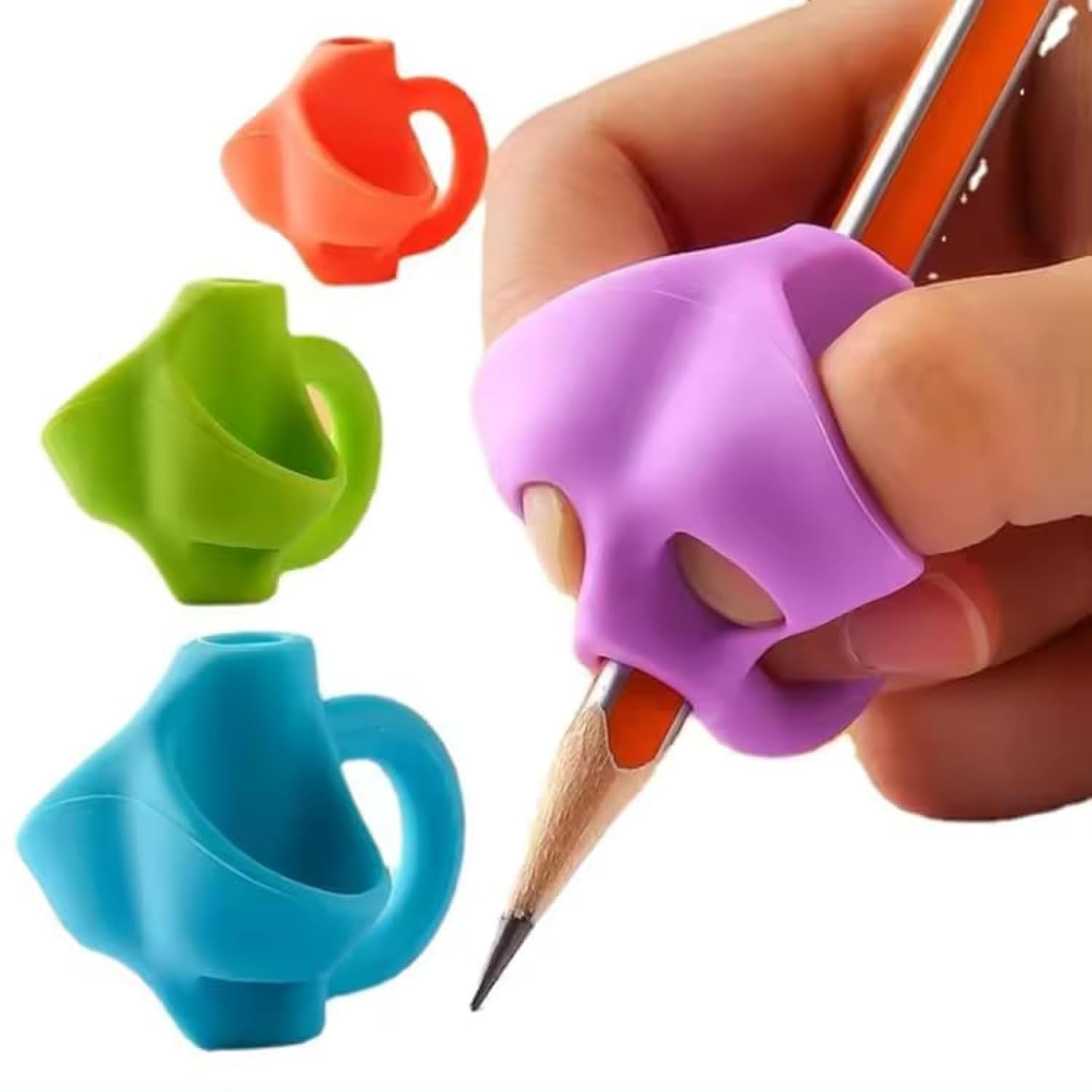 HAVENHUES 2 Pcs Pencil Grips for Kids Pen Handwriting Pencil Aid Grip Posture Correction Tool Pencil Grip Writing for Pencils and Utensils (Multi Color)