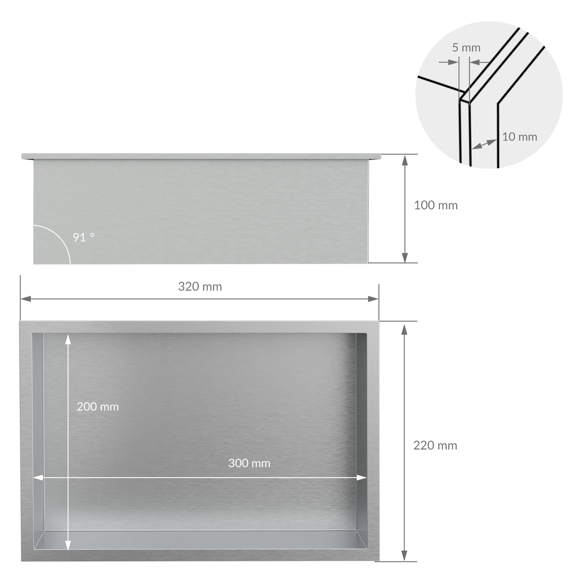 LuxeBath Nicchia a Muro in Acciaio Inox 20x30x10 cm Argento Nicchia per Doccia con Telaio Ripiano Incorporato