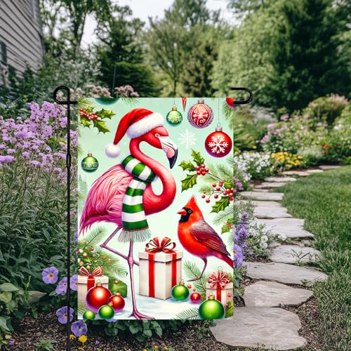 Image of BlissYard Christmas Flamingo Garden Flag 12x18 Inch Polyester