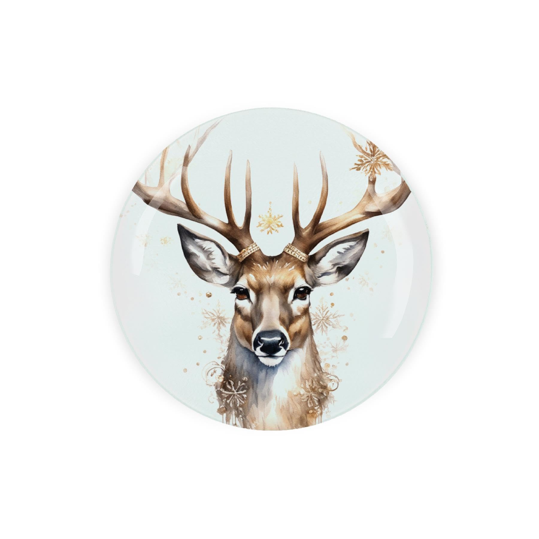 Christmas Round Glass Trivet Worktop Saver - Festive Deer Stag - Textured Kitchen Chopping/Cutting Board Worktop Protector with Non-Slip Feet 20cm x 20cm (8" x 8") Xmas Gift