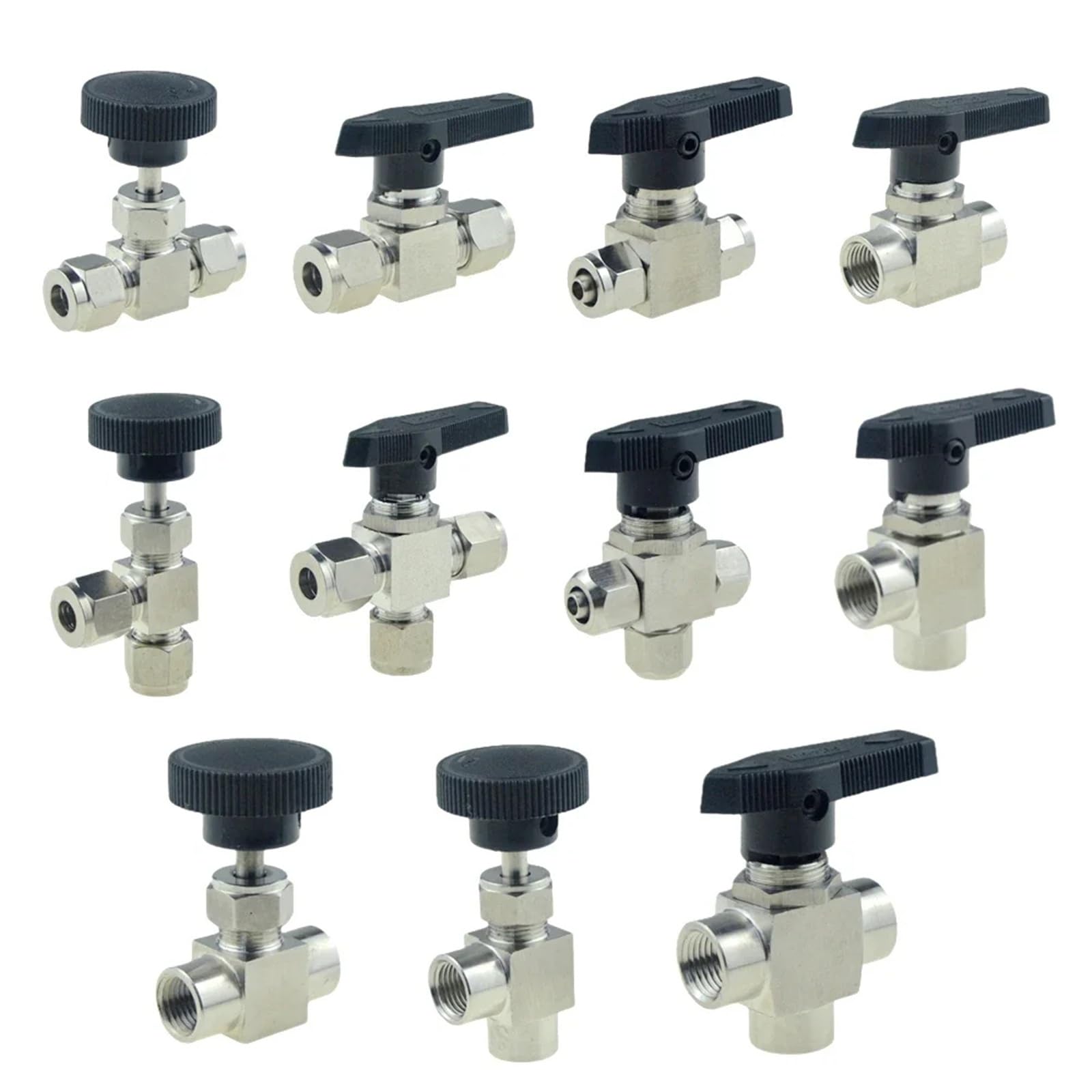 Vanne à pointeau réglable en inox 304 raccord à compression 1/4 NPT raccord ferrule jaune