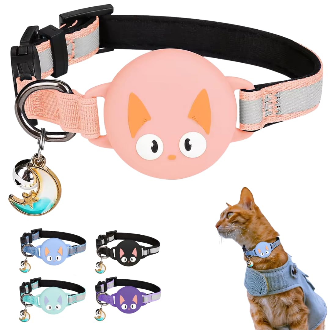 Kittytag Reflective Airtag Cat Collar With Air Tag Holder And Bell, Quick Release Cat Collar