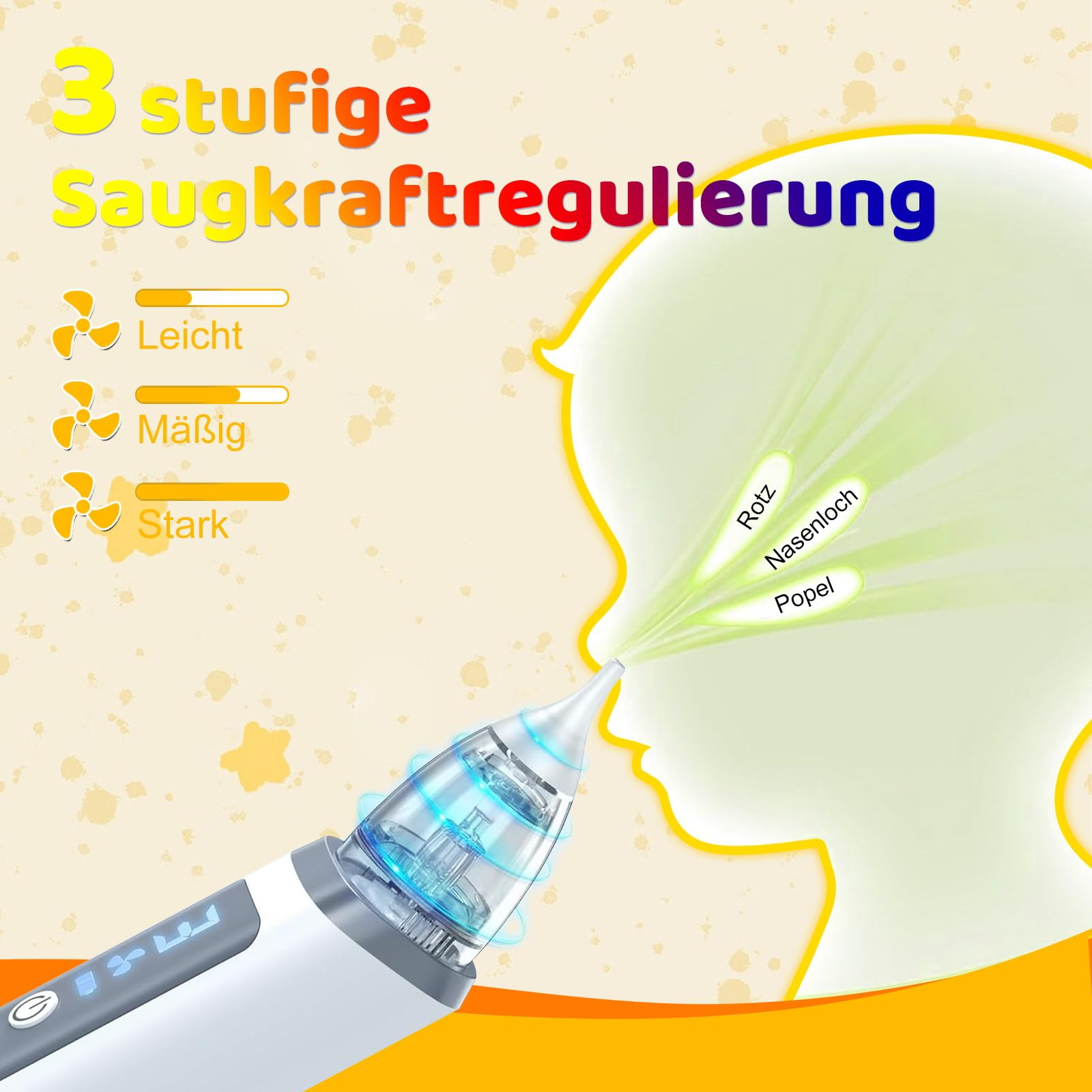 Nasensauger Baby, Baby Nasensauger Elektrisch, Lindert Sanft Die Verstopfte Nase Ihres Babys, Verfügt Über Eine Musikfunktion und 3 Saugstufen, Geeignet für Kinder Im Alter von 0 bis 12 Jahren