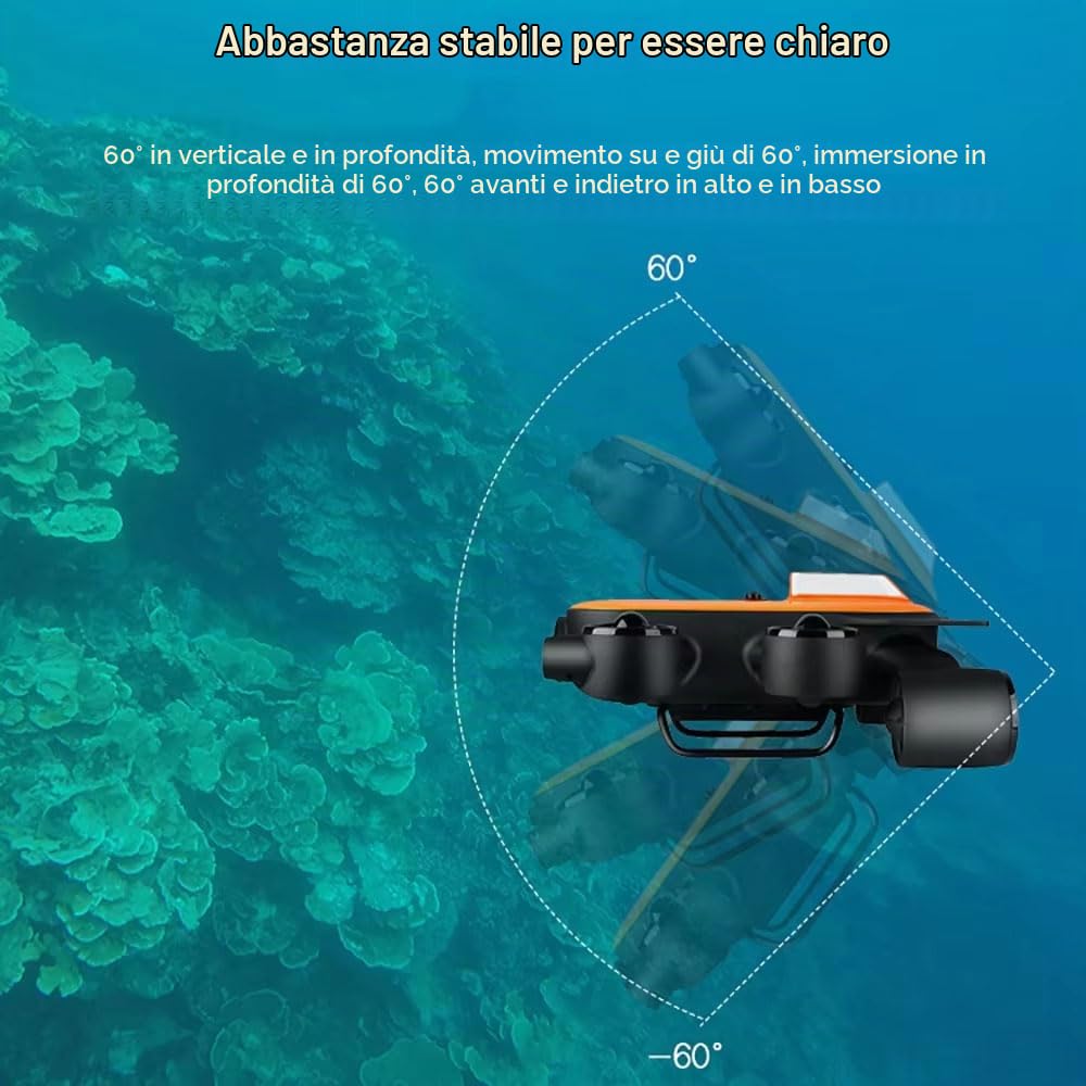 Drone Subacqueo 4k Uhd, Robot Subacqueo Telecomandato (Rov), LED Da 6000 Lumen, Velocità 2 M/S, Autonomia Della Batteria Di 4 Ore, Controller Bluetooth 150m