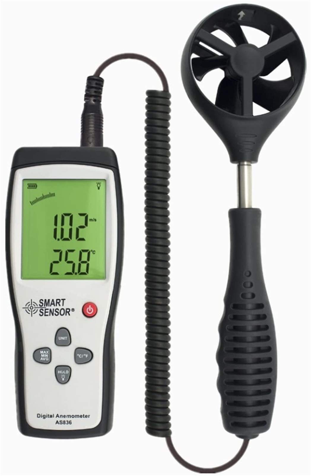 WJJ TESTADOR Digital, AS836 Pantalla LCD Digital Dividido Anemómetro Medidor de Velocidad del Viento Medidor de medición científica