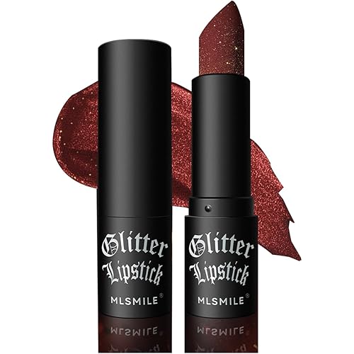 Glitter Lipstick Long Lasting Waterproof Sparkling Shimmer Metallic Glitter Lipstick & Eyeshadow, Diamond Shiny Red Matte Lipstick, Bold Glimmer Glow Lip Gloss for Women Halloween Lip Makeup (03#RED)
