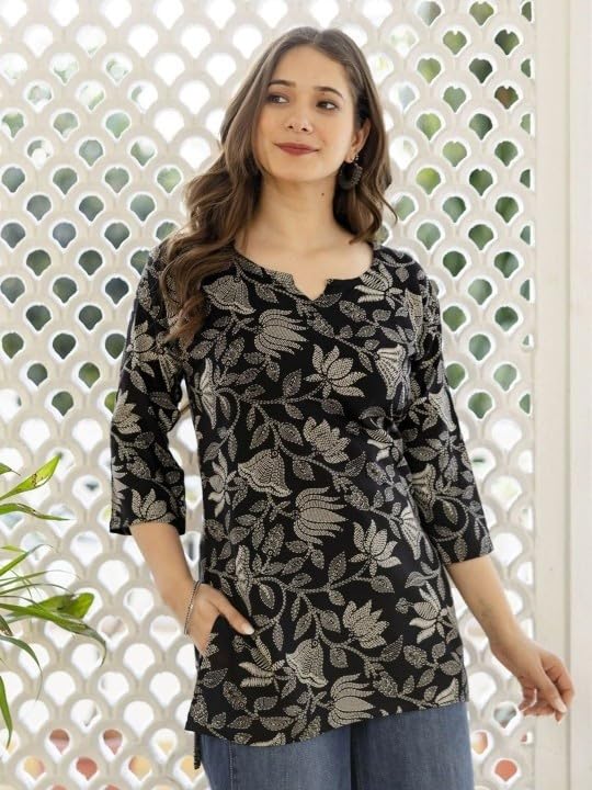 Image of Women's Short Kurti in TopsTunic Rayon Cotton Blend | Ladies Ethnic Tunic