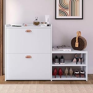 Sapateira Com Banco Moderna 2 Gavetas Basculantes 18 Pares Sapatos Para Quarto Hall de Entrada Closet (Branco)