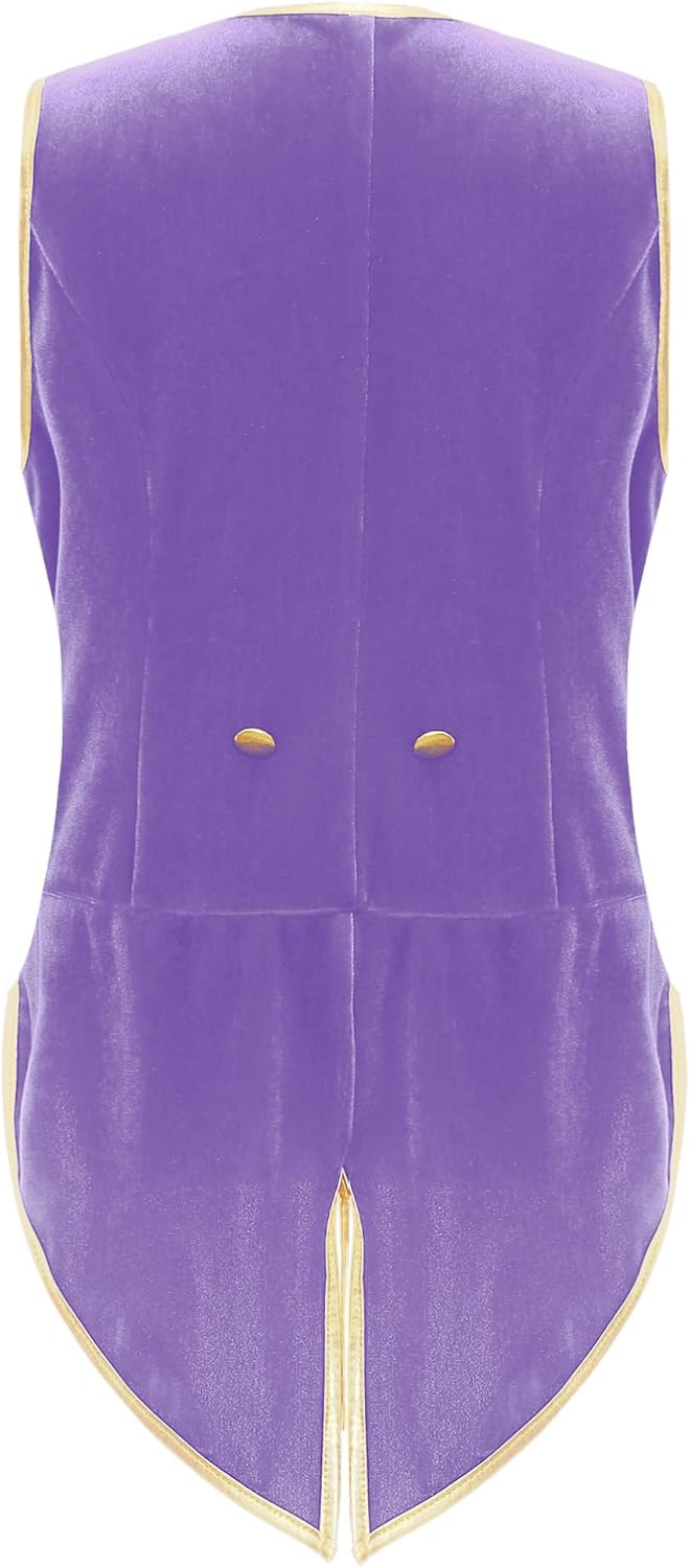 TiaoBug Kids Boys Vintage Medieval Velvet Tailcoat Halloween Fashionable Retro Elegant Fringed Pea Vest Purple 16 Years