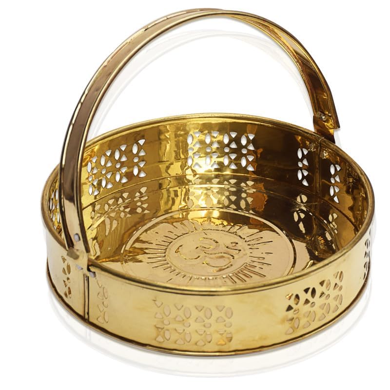 Pure Brass Traditional Pooja Basket/Pooja, Flower Basket, Tokri with Handle for Mandir Décor, Temple Offerings, Festivals & Home Decoration Weight - 250g,-image-19