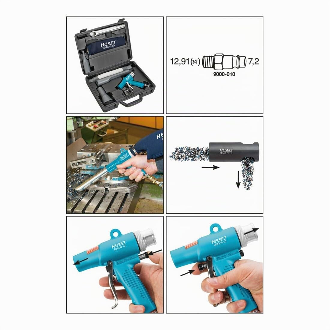 Hazet 9043N-10 Pistola Di Aspirazione E Di Soffiaggio, Commutabile, Multicolore, Lunghezza 148 mm | 9043N-10, pistola ad aria compressa