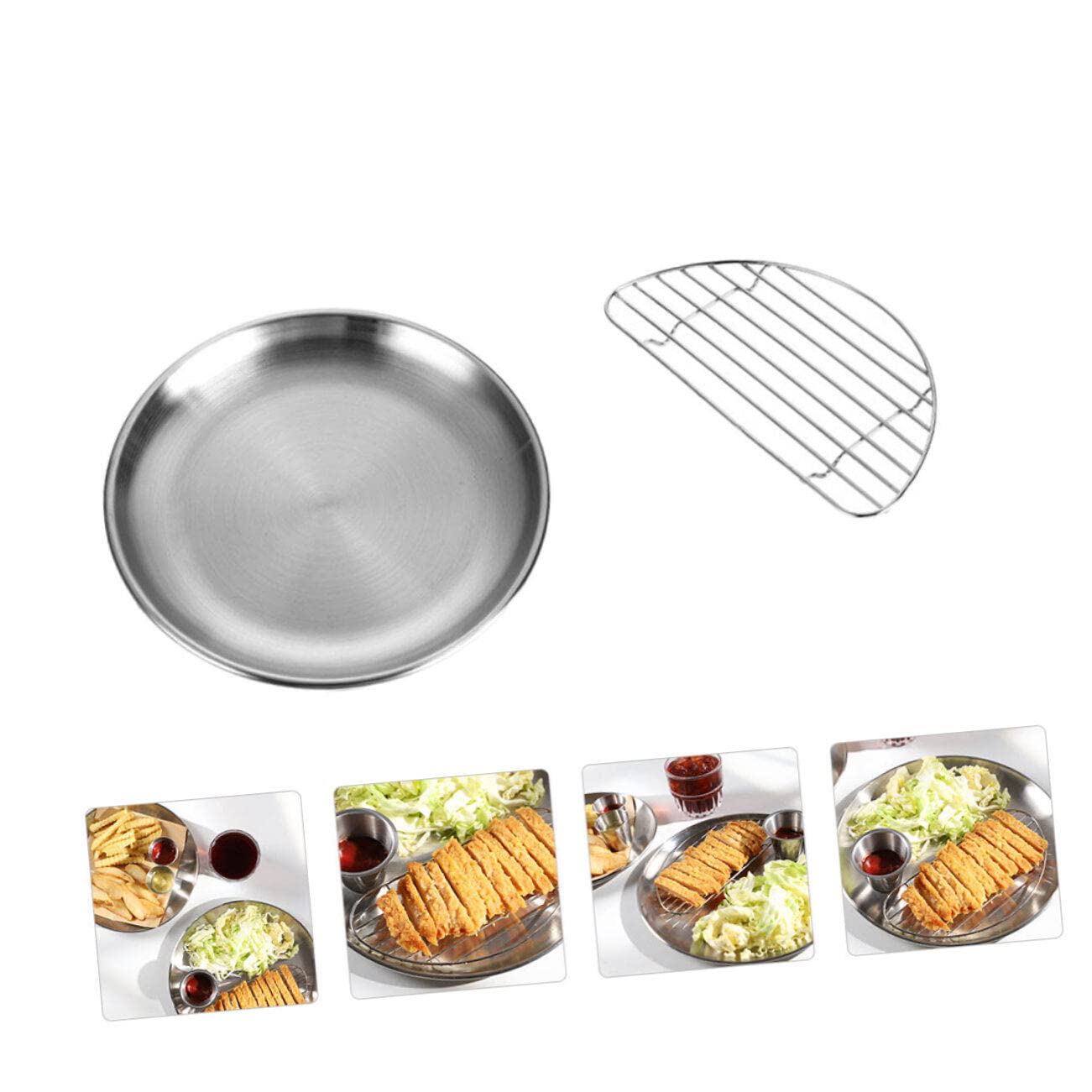 Amazon｜2個 フライドチキンプレート ステンレススチール皿 ラウンド