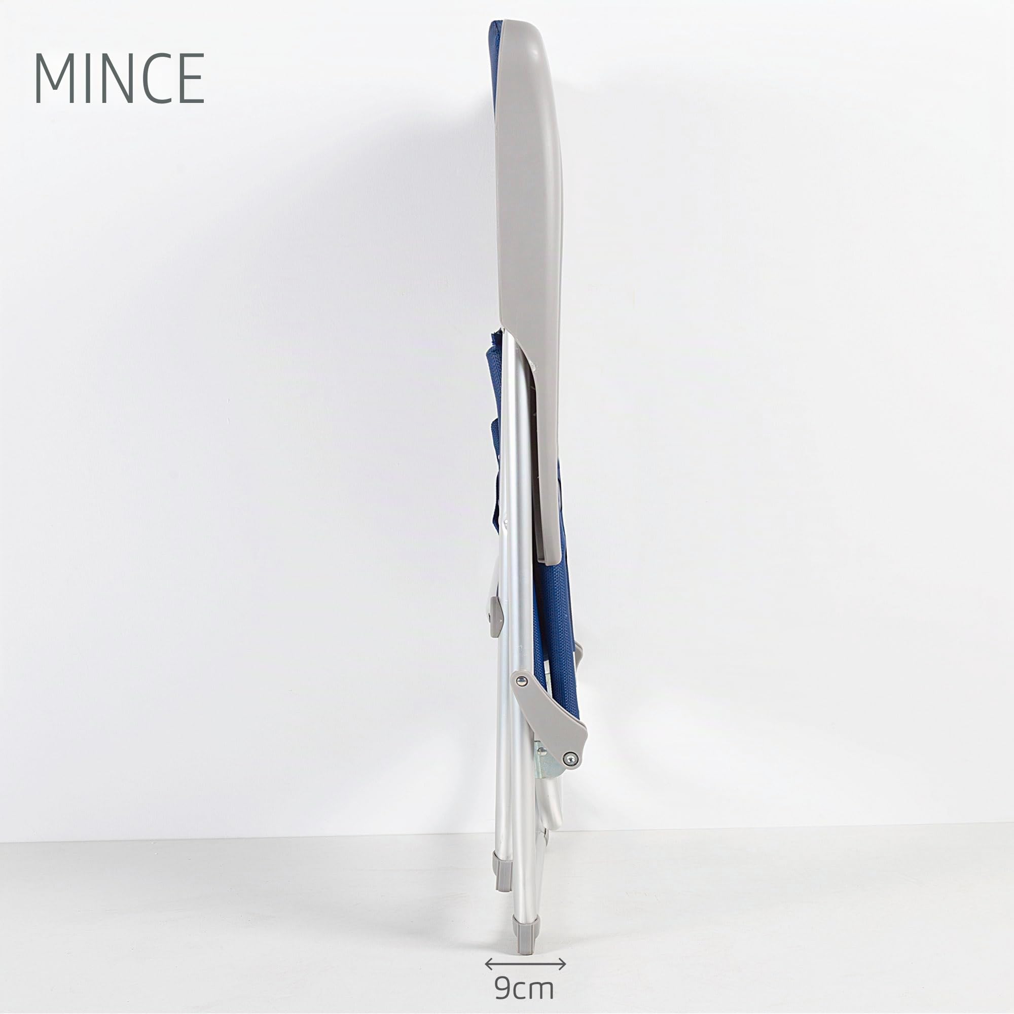 AKTIVE 62661 - Chaise de Plage Pliante Slim, Inclinable 6 Positions Anti-Roulis Bleu Marine, Dimensions 47X60X94cm, Matière : Aluminium, Résistant, Poids Maximum Supporté 110 kg