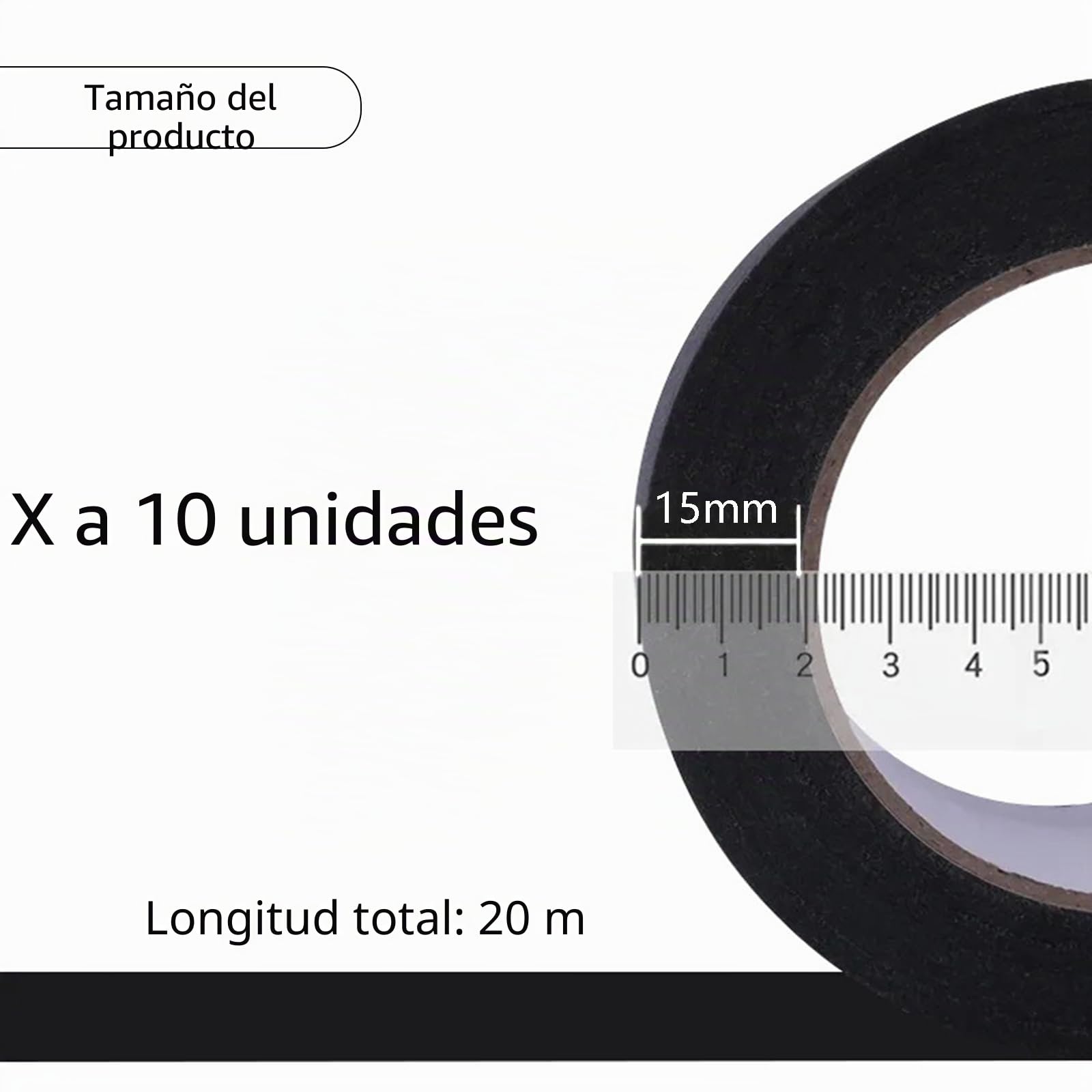Cinta de Carrocero Cintas Para Pintura Manualidades 10 Rollos de Cinta Adhesiva Decorativa de 15 mm X 20 m, para Manualidades, álbumes de Recortes, Suministros de Arte de Dibujo para Niños (Negro)