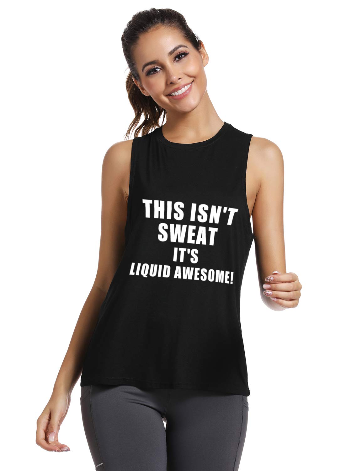 FANNOO Camisetas sin mangas para mujer, con texto divertido para entrenamiento, entrenamiento, espalda cruzada, camisetas sin mangas