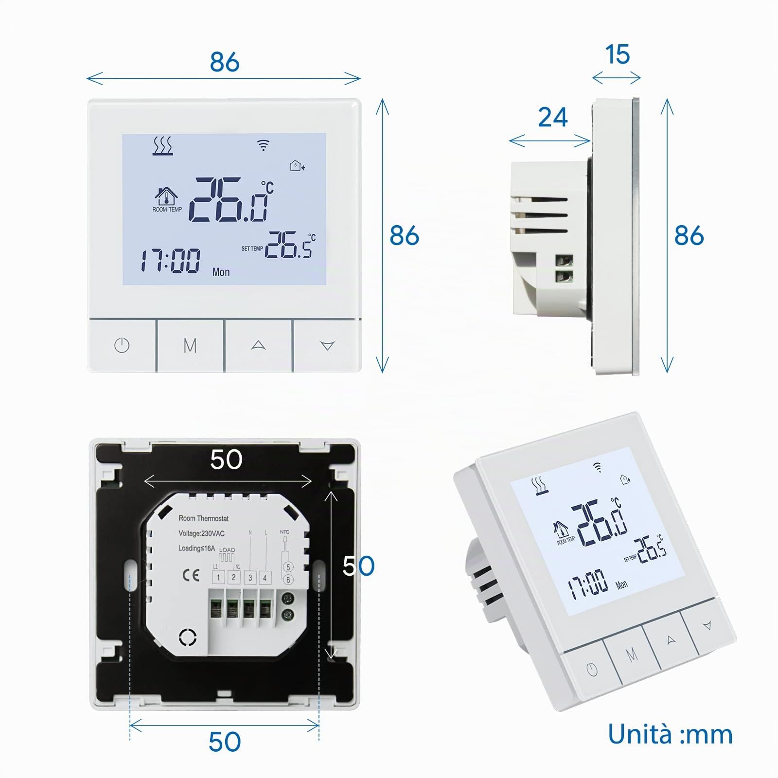 Tuya Termostato Wifi per Riscaldamento Dell'acqua,Smart Termostato Ambiente Programmabile LCD Touchscreen Controllo Vocale per Riscaldamento a Pavimento Compatibile con Alexa 3A TDS75-WIFI-WP