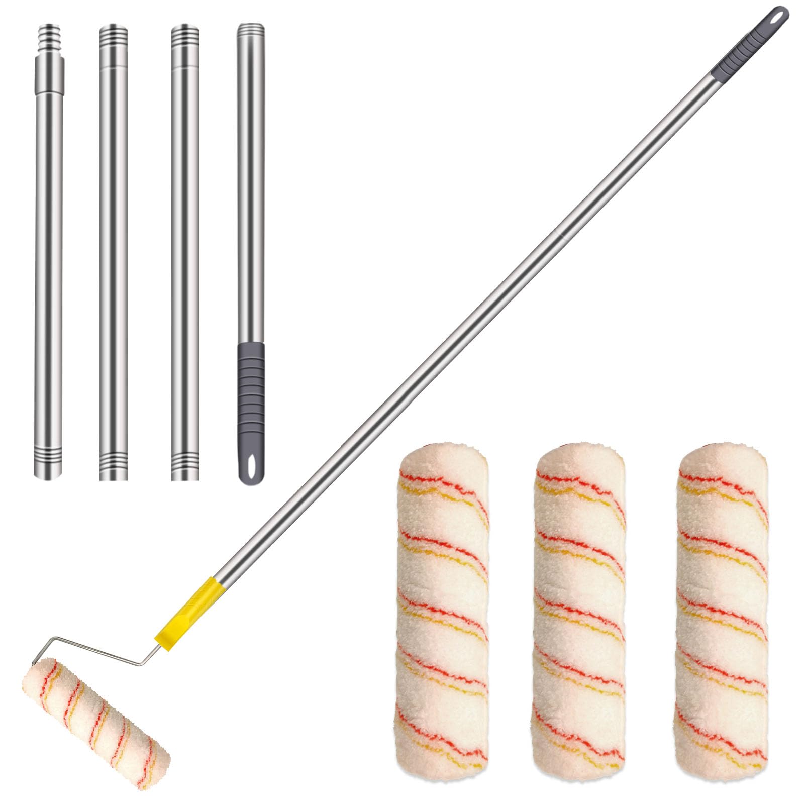 HpCuales Paint Roller Kit,Paint Roller Brush Set with 5.2FT Stainless Steel Pole and 3pcs 9Inch Roller Covers,Multi-Function Long Paint Roller Household Wall Painting Tool,for Walls and Ceiling
