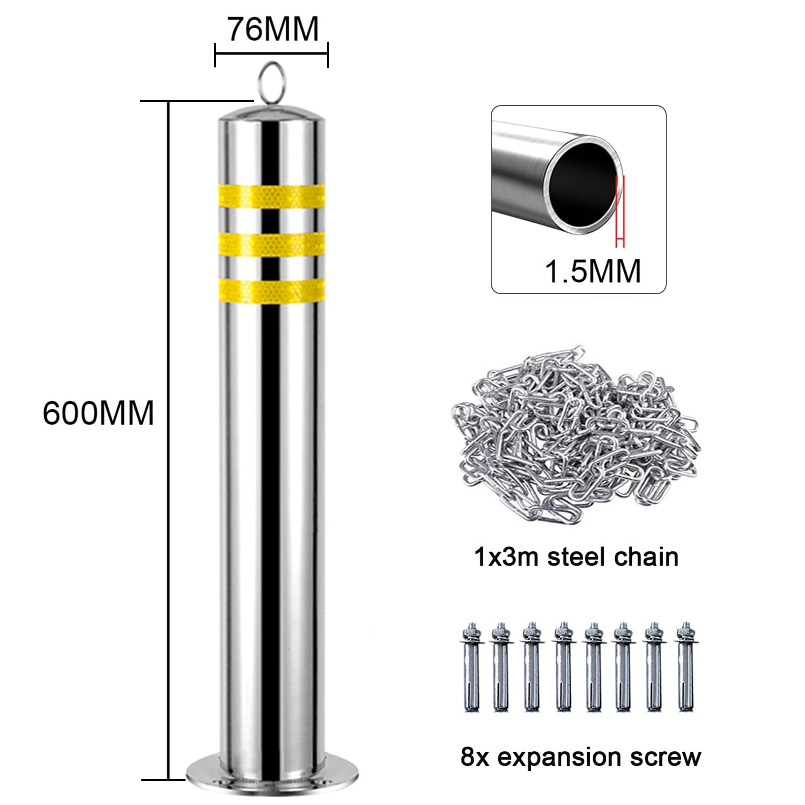 Générique Lot de 2 poteaux de stationnement en Acier Inoxydable avec chaîne de 3 m - Bornes de sécurité pour allée, barrières de Parking résistantes, Solutions Anti-Parking.
