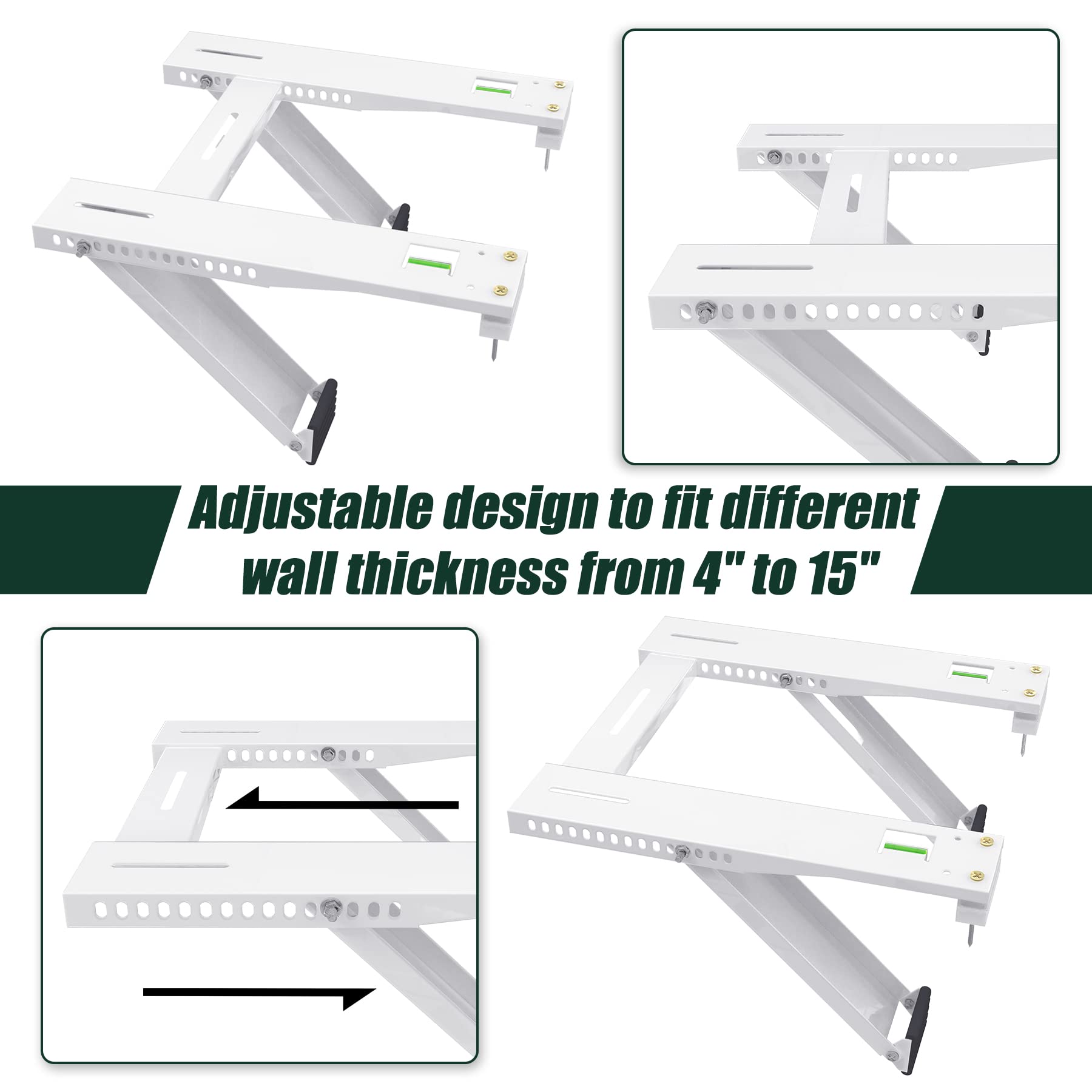 Soporte de aire acondicionado de ventana con 2 brazos, diseño universal para unidades de aire acondicionado de hasta 200 libras de 5,000 a 24,000 BTU, soportes de CA de ventana de fácil 4