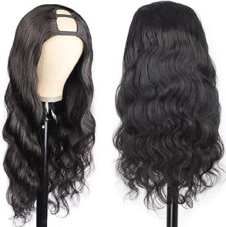 U Part Human Hair Wig Upart Human Hair Wigs For Women Human Hair 100% Virgin 18 Inch Body Wave U Part Wig Human Hair Side Part Wig 150% Density Natural Black Color (18inch, U Part Wig)