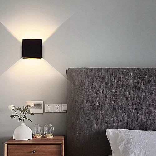 Miniatura 8 de LIGHTESS Aplique de pared interior regulable de 10 W, lámpara de pared LED moderna negra, luces de montaje en pared arriba hacia abajo, mini metal