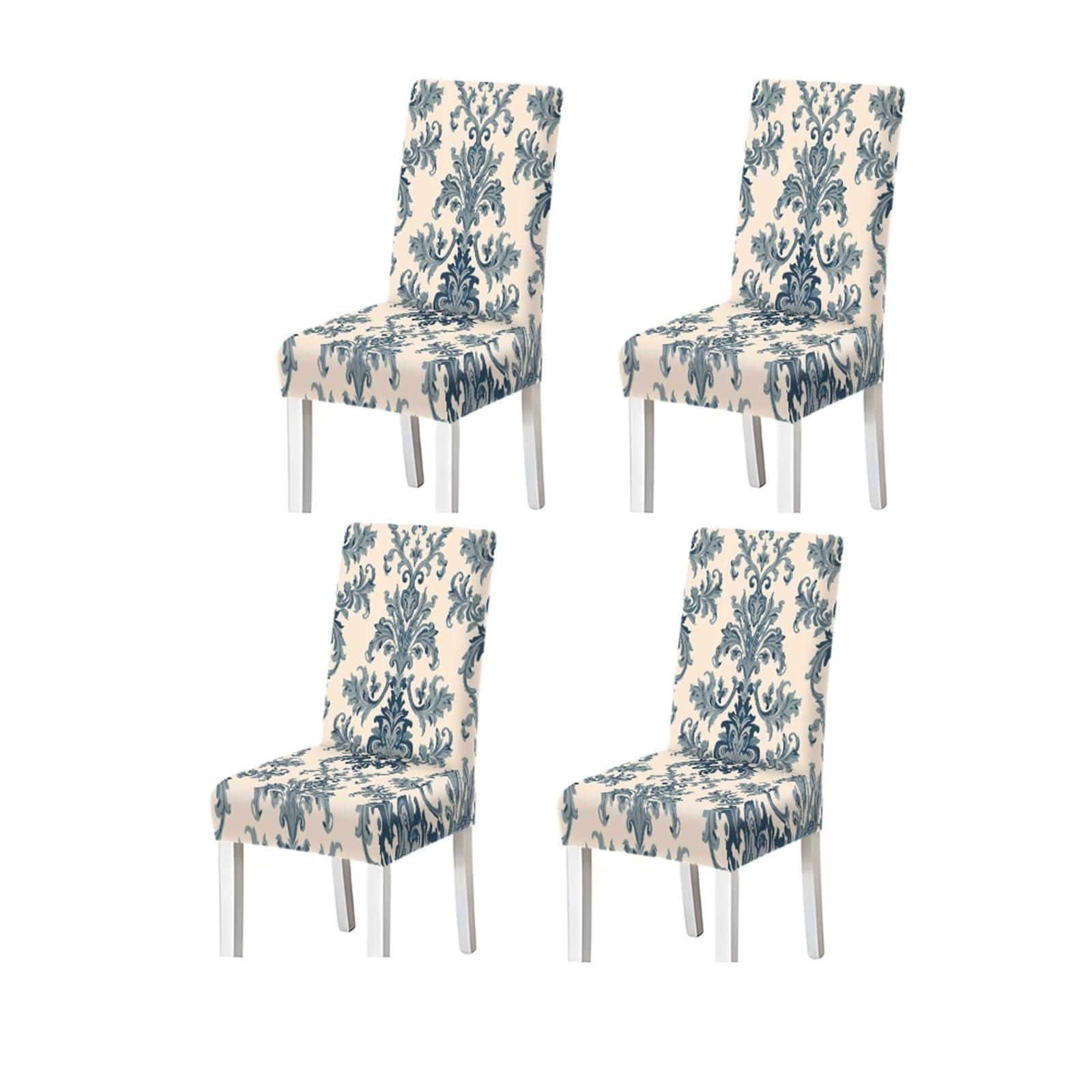 KXUAUV Dusty Blue Damask Pattern Print Dining Chair Covers Set Of 2/4/6, Vintage Stretch Slipcovers For Kitchen Dining Room Seat Protectors for Restaurant Hotel Party(4PCSChair cover)