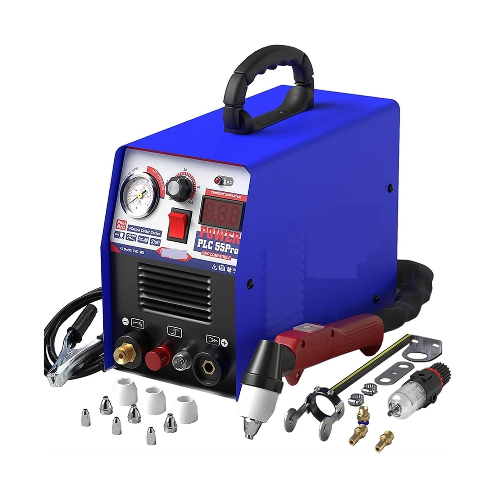 Plasma Cutter, Arc Plasma Cutter IGBT Single Phase CNC Cutting Machine PLC55PRO 55Amp 14mm Cut Steel All Metal for DIY & Home Workshops
