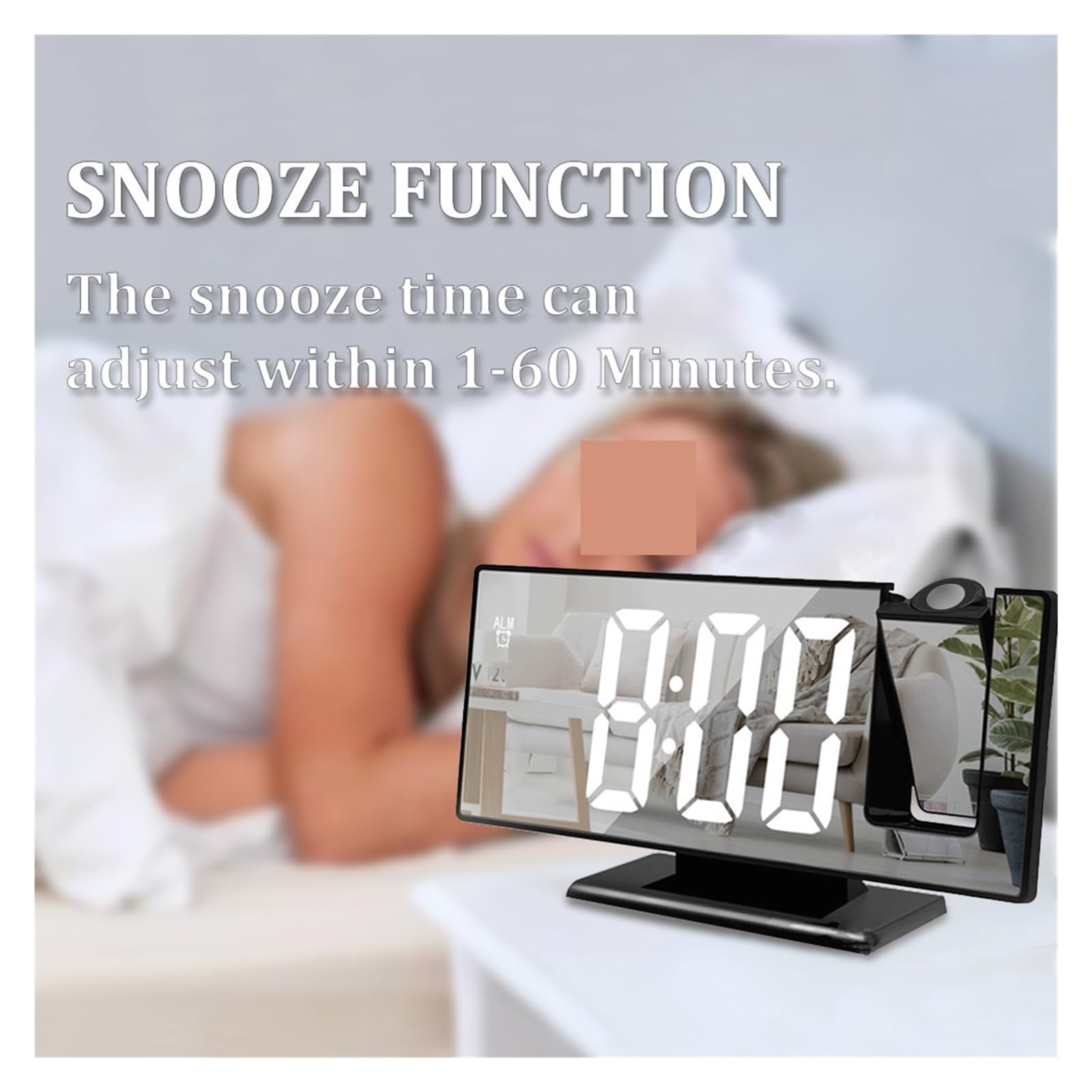 Reloj Proyectable con Espejo Led, Despertador Digital, Mesa De Escritorio Eléctrica, Mesita Noche, Alarma Electrónica Tiempo Proyección ProyeccióN Clara(Clock 4)