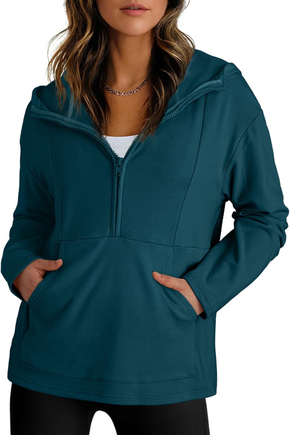 Dokotoo Hoodies for Women Soft Fleece Half Zip Up Hoodie Long Sleeve Casual Pullover Oversized Sweatshirt Hooded Tops