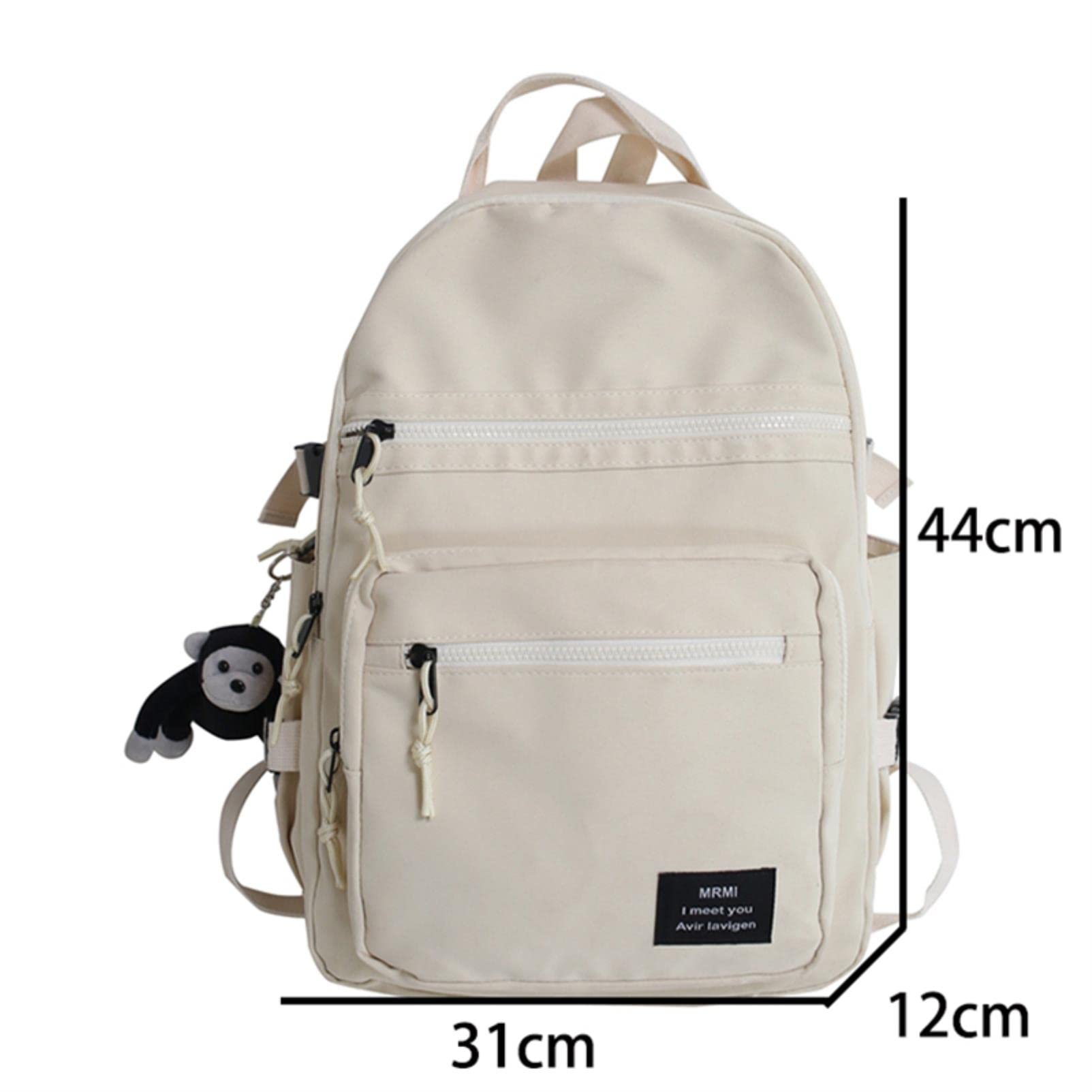 Schulranzen Wasserdichter Nylon Rucksack Unisex Multi-Pocket-Laptop-Rucksack Große Kapazität Schule Rucksack Mädchen Schultasche-White