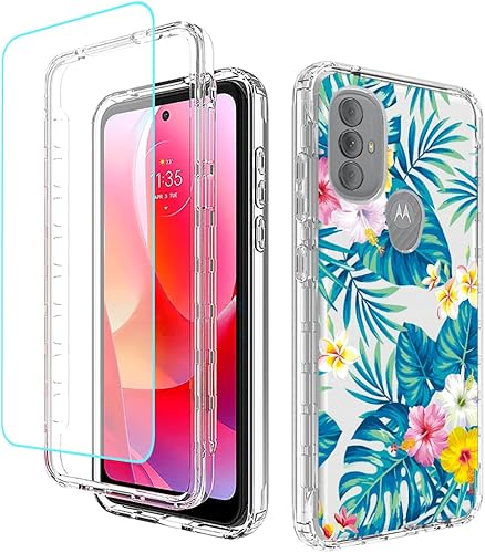 Funda para Moto G Power 2022 con protector de pantalla de vidrio templado, cuerpo completo, a prueba de golpes, transparente, suave, funda